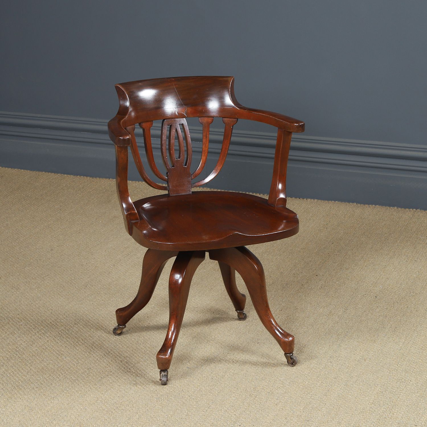 English Victorian Mahogany Swivel Office Desk Chair (Circa 1880)