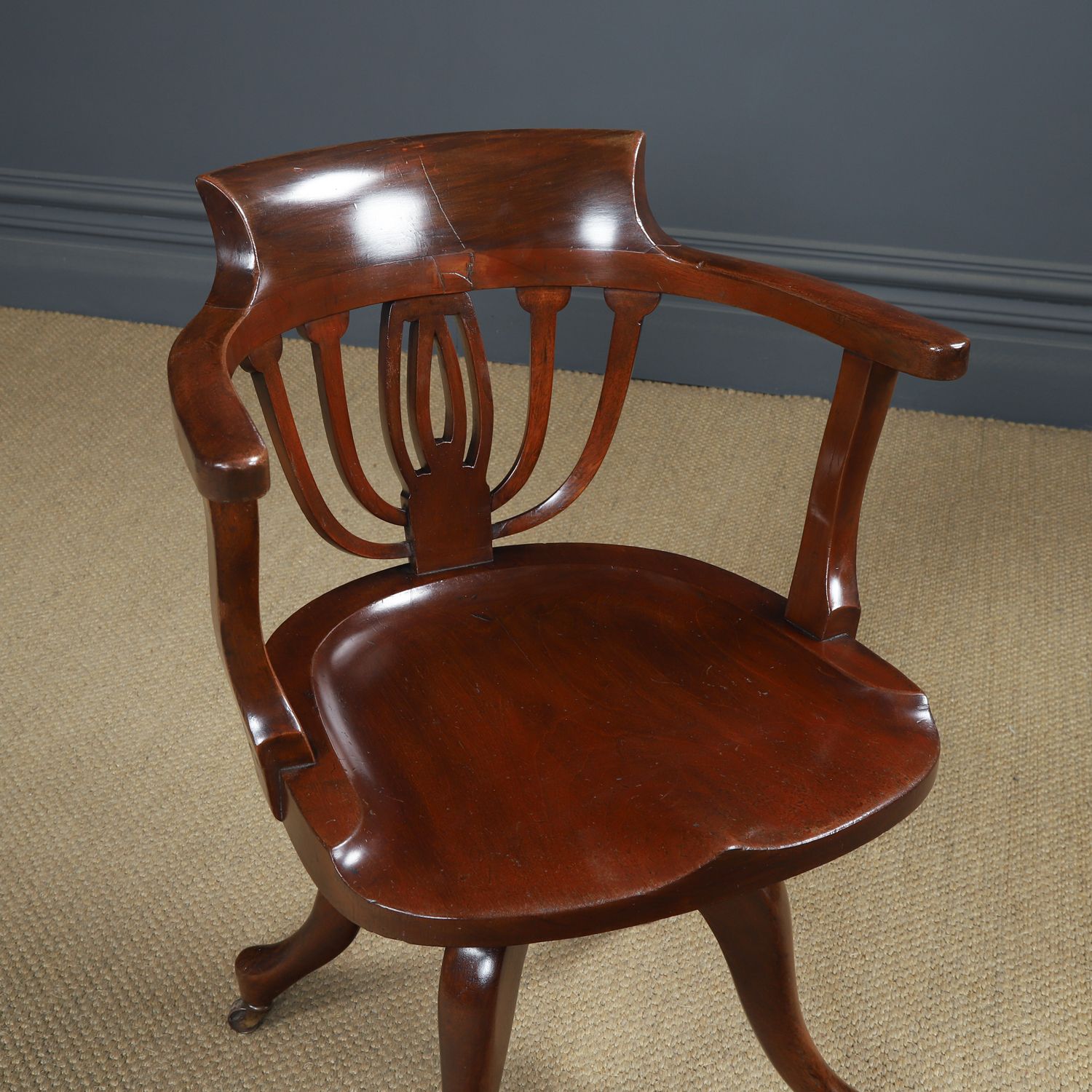 English Victorian Mahogany Swivel Office Desk Chair (Circa 1880) photo for sale