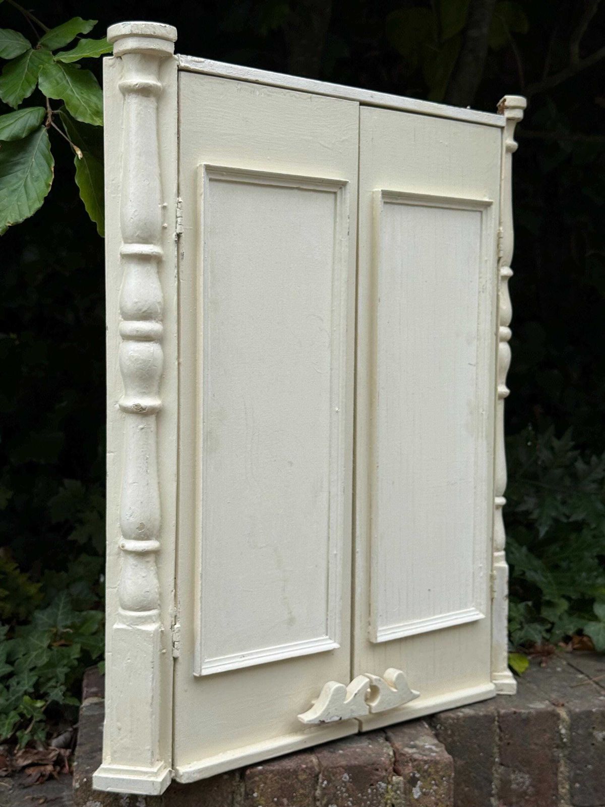 Unusual And Unique Antique Painted Corner Cabinet, Mirrored Wall Cupboard Rustic Decor And Art photo for sale