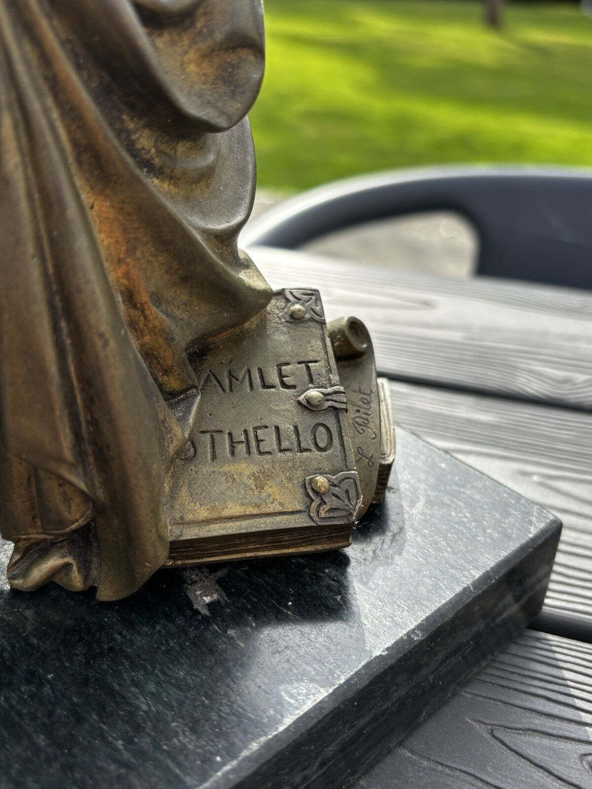 Victorian Gilt Bronze Figure Of William Shakespeare On Green Marble Base. photo 760.0