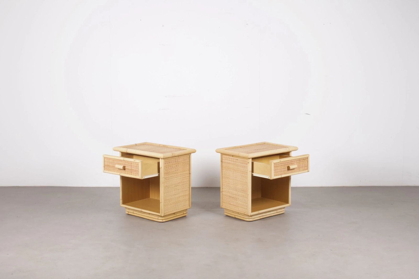 Pair Of 1970s Italian Bamboo & Rattan Bedside Tables /  Nightstands photo furniture