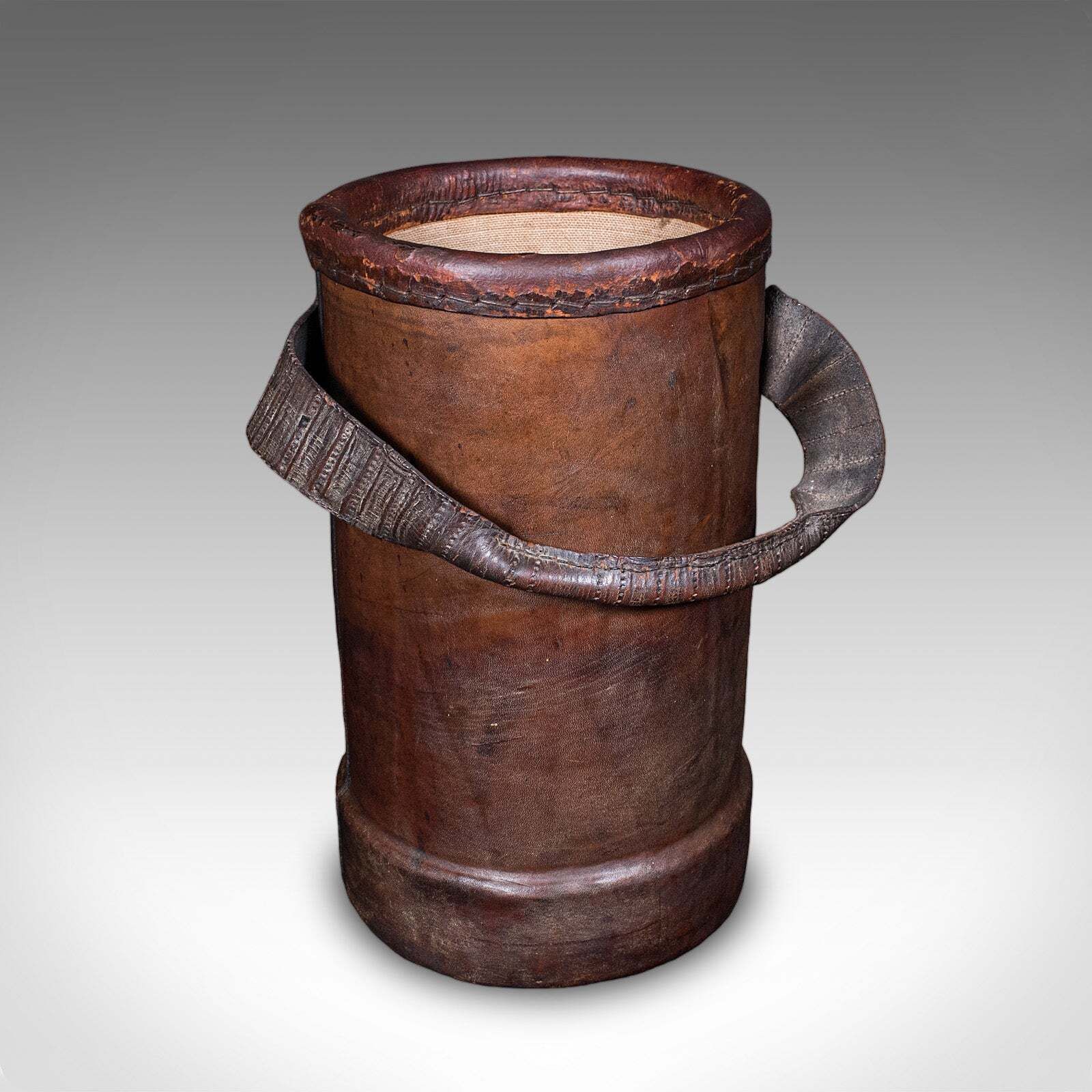 Vintage Decorative Stick Stand, English Leather Office Waste Basket, Storage Bin photo Home Decor