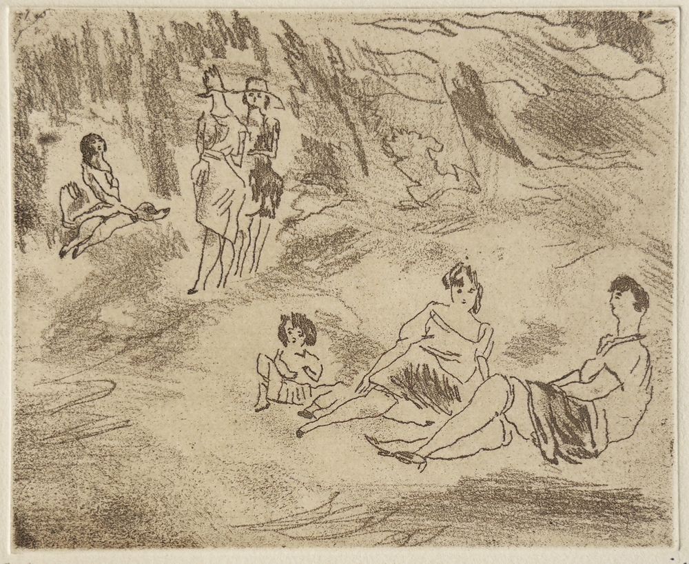 Jules Pascin Etching Central Park 1980 photo furniture