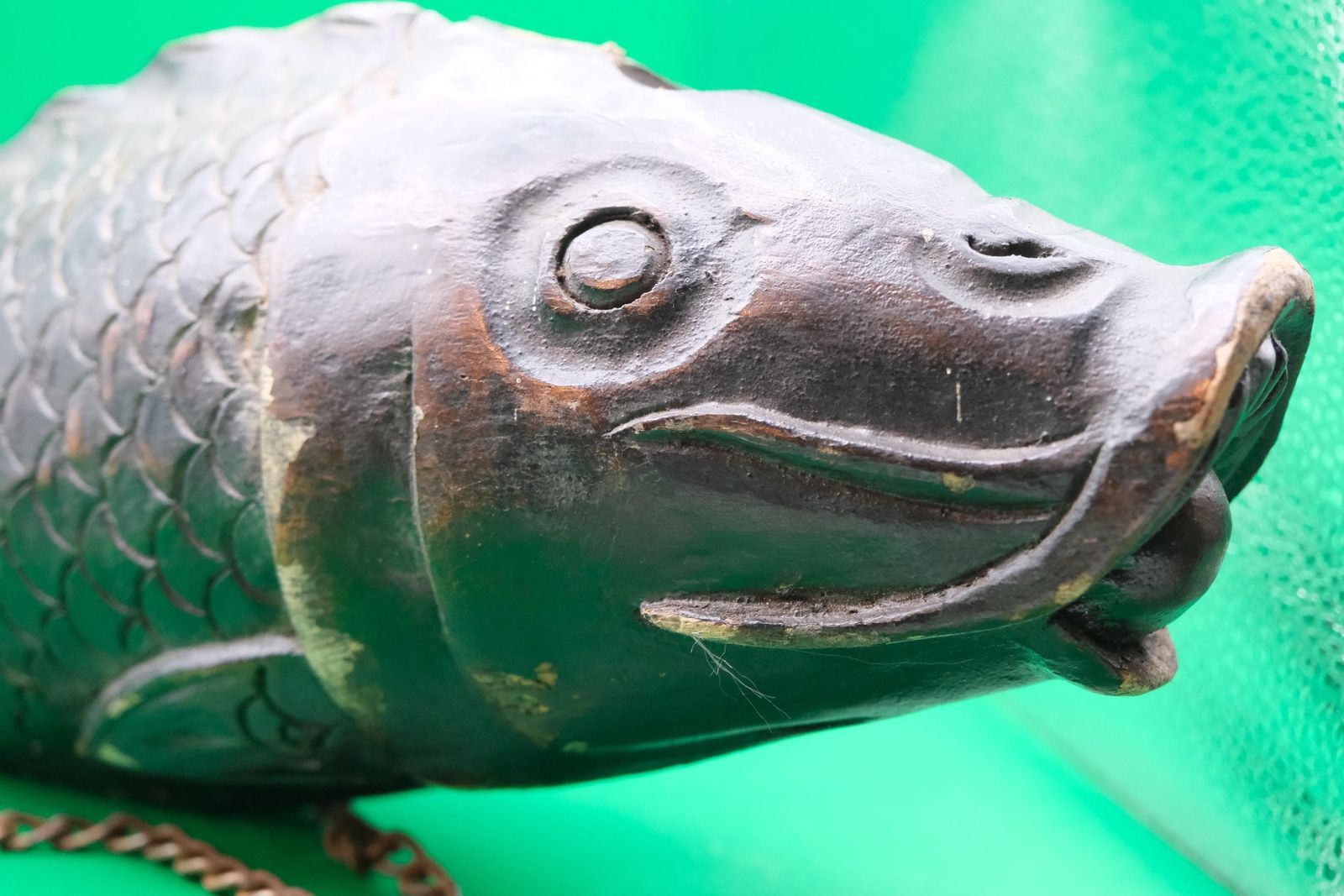 photo buy Antique Japanese Jizai Kagi Carved Wood Koi Fish, Meiji Period Hearth Kettle Hook, Japanese Folk Art Carp, Good Luck Prosperity Gift, 47cm