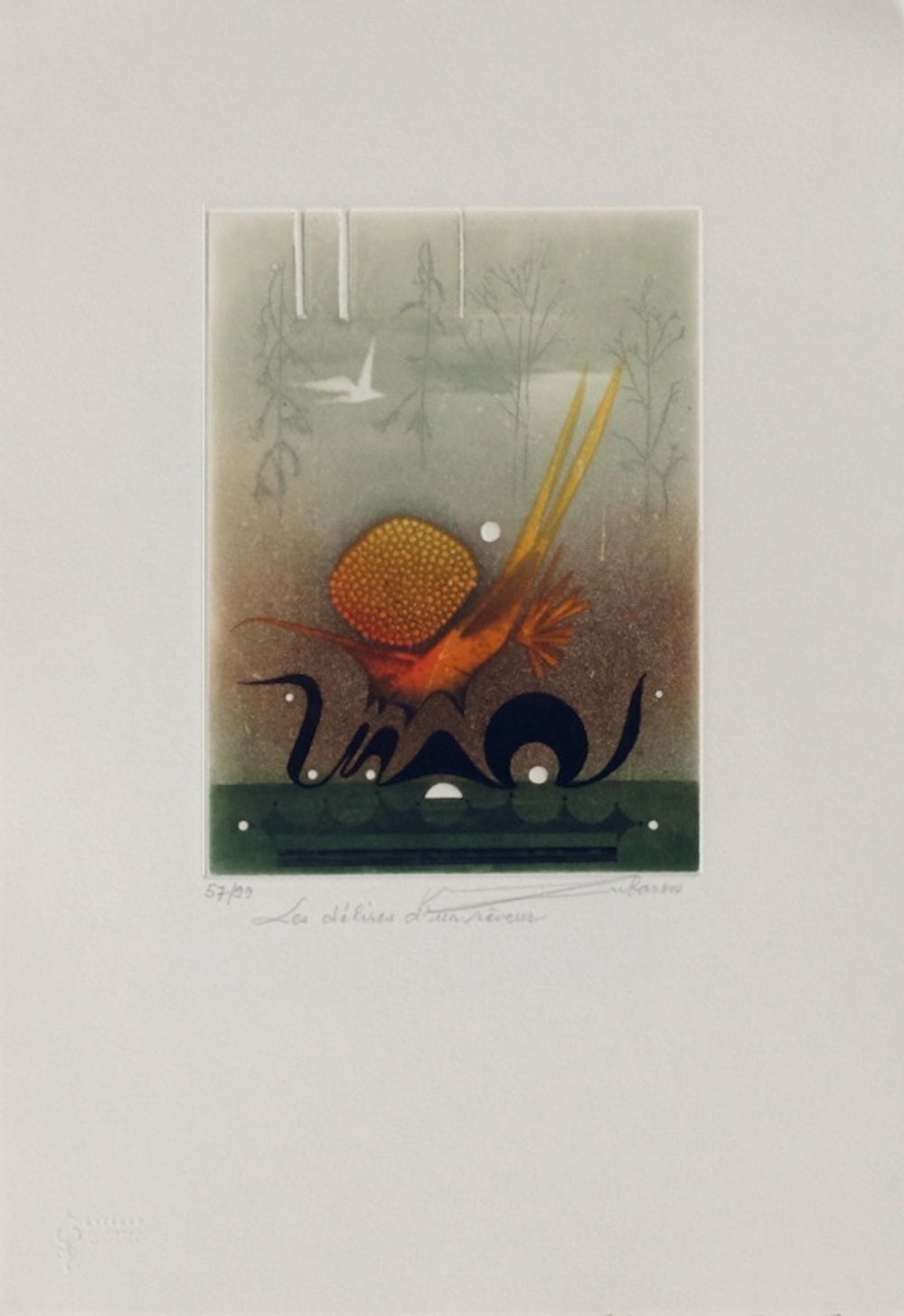 Eau-forte signée Renée Lubarow, Délires d'un rêveur, 1990