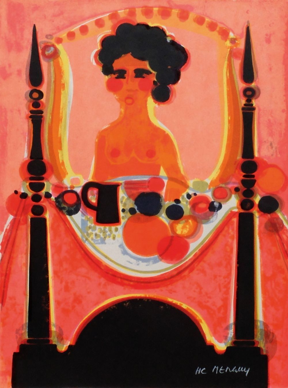 Frédéric Menguy, lithographie signée 1975, Les Angéliques, Le Déjeuner