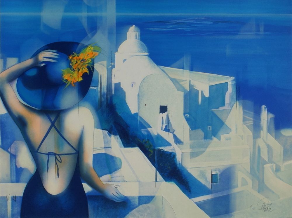 Jean Baptiste Valadié Gesigneerde Lithografie Lumière Blanche Sur Santorin 1990