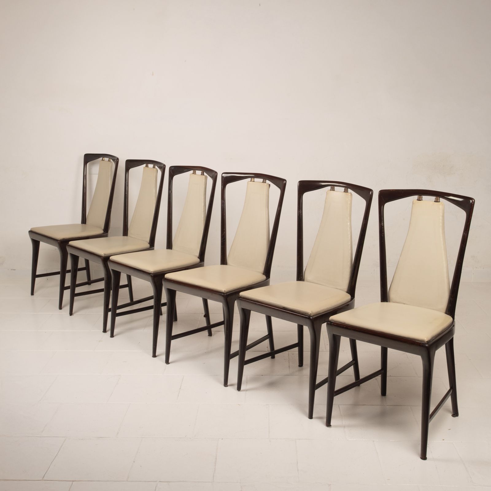 Osvaldo Borsani Mid Century Italian Mahogany Stained Dining Chairs For Abv 1950 photo for sale