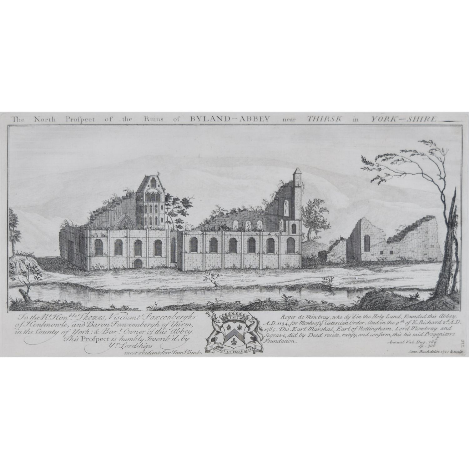 Samuel And Nathaniel Buck Engraving Of Byland Abbey, Yorkshire