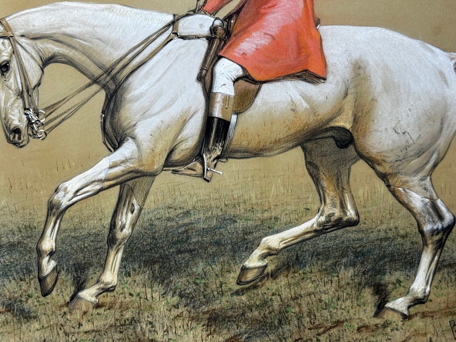 photo for sale Groot 19e-eeuws jagerschilderij met de Quorn Hunt, Tom Firr te paard, gesigneerd Basil Nightingale