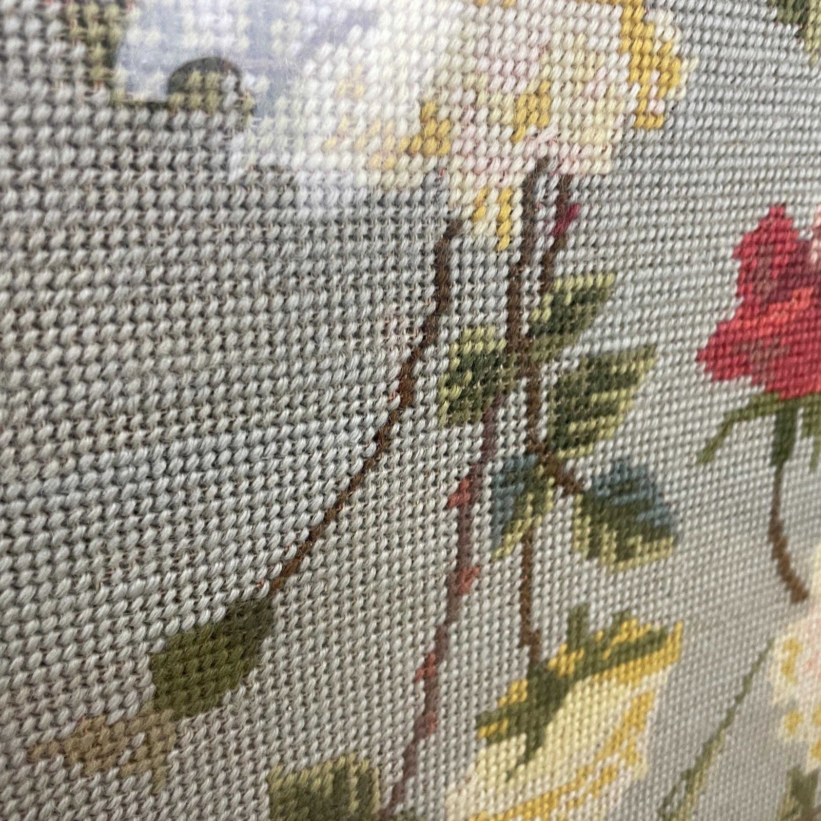 photo for sale Embroidered Fire Screen Wooden Frame Floral Fabric Panel Country House Needlework Arts And Crafts Fireplace Fireguard Antique Victorian Blue