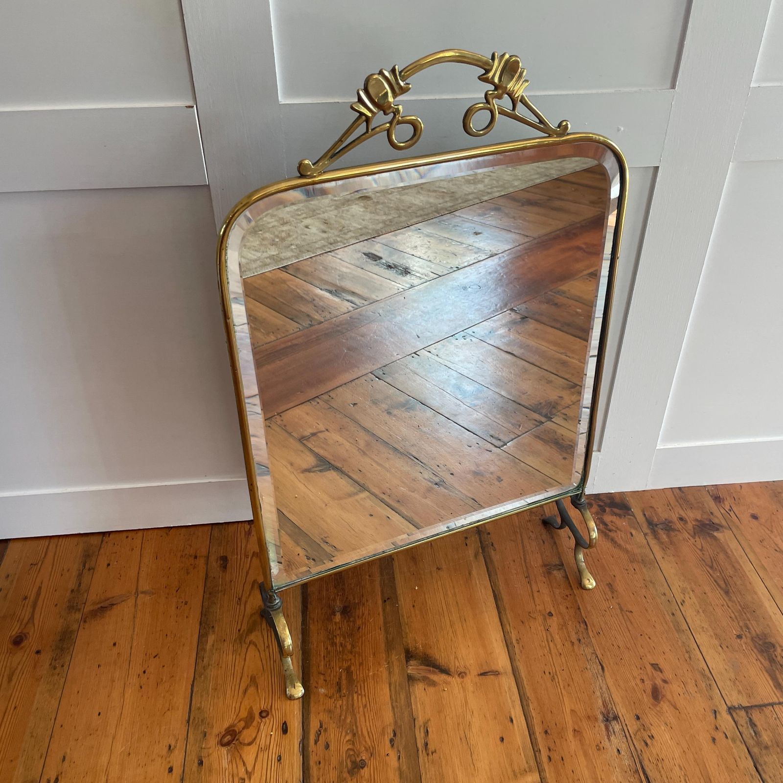 Art Nouveau Antique Fireguard Fireplace Screen Gold Brass Metal Frame Vintage Fire Guard Mirror Victorian Ornate Freestanding Detail photo Home Fixtures