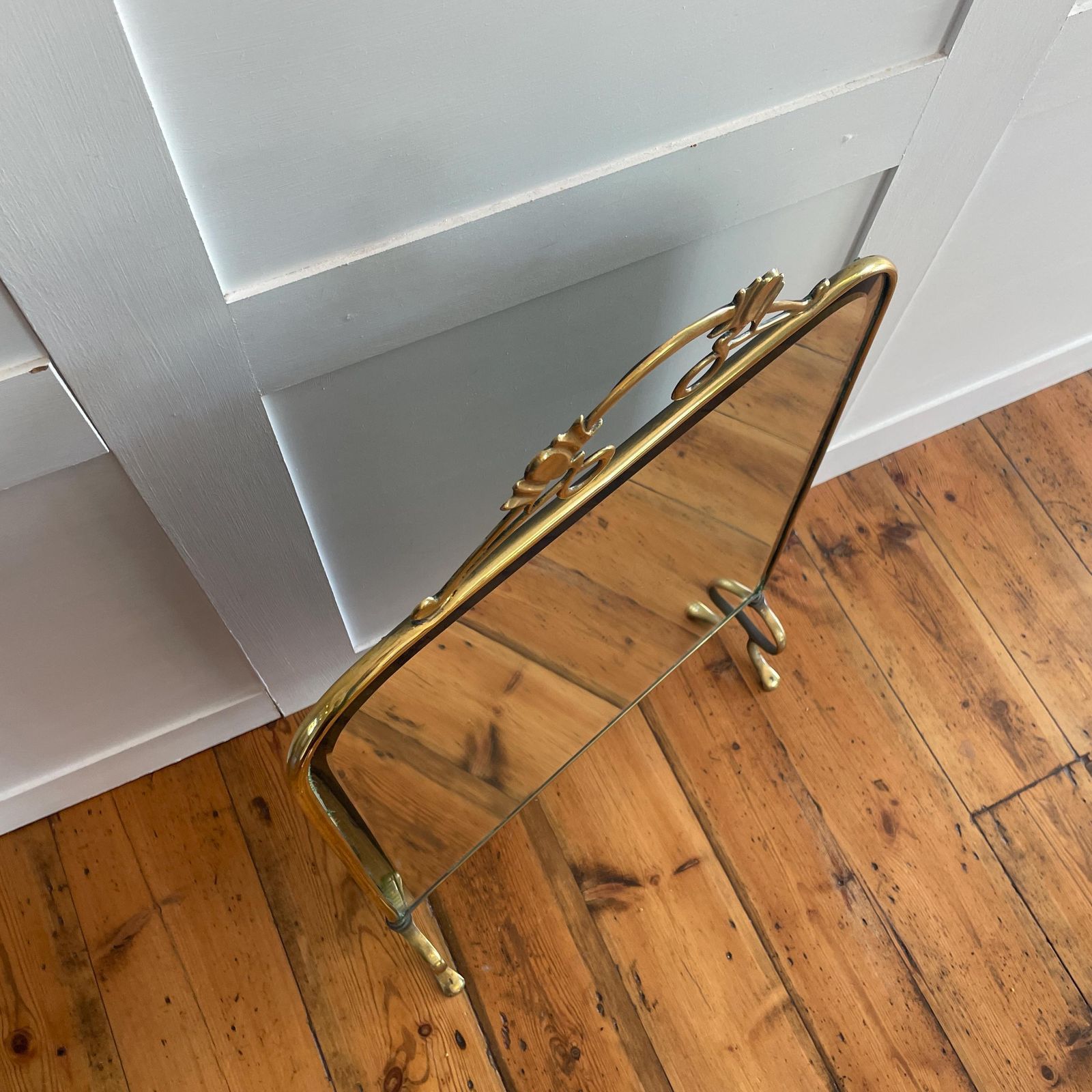 Art Nouveau Antique Fireguard Fireplace Screen Gold Brass Metal Frame Vintage Fire Guard Mirror Victorian Ornate Freestanding Detail photo 165.0