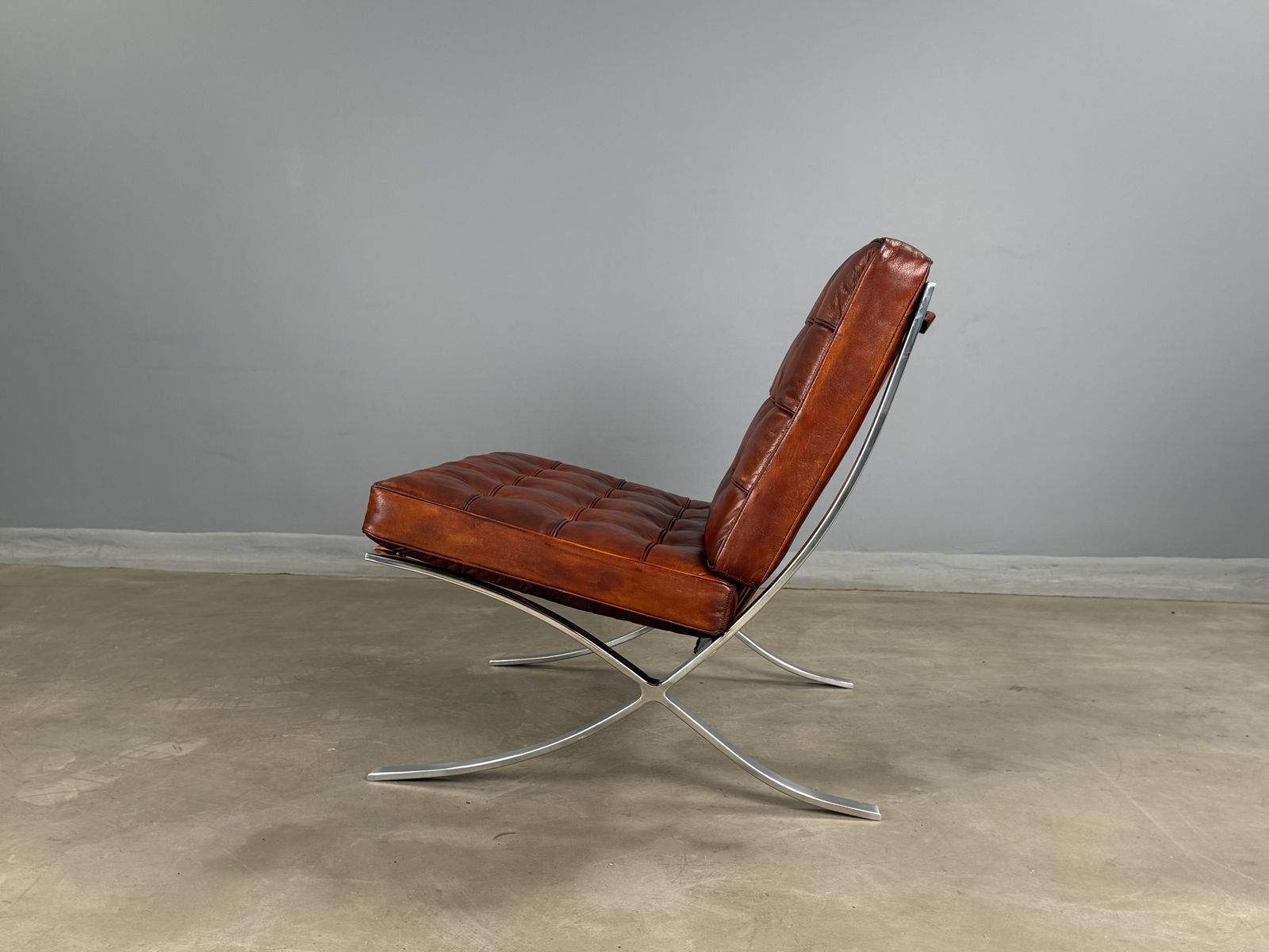 Barcelona Chair Leather Lounge Brown Tan Accent Chair Bauhaus Statement Armchair photo for sale