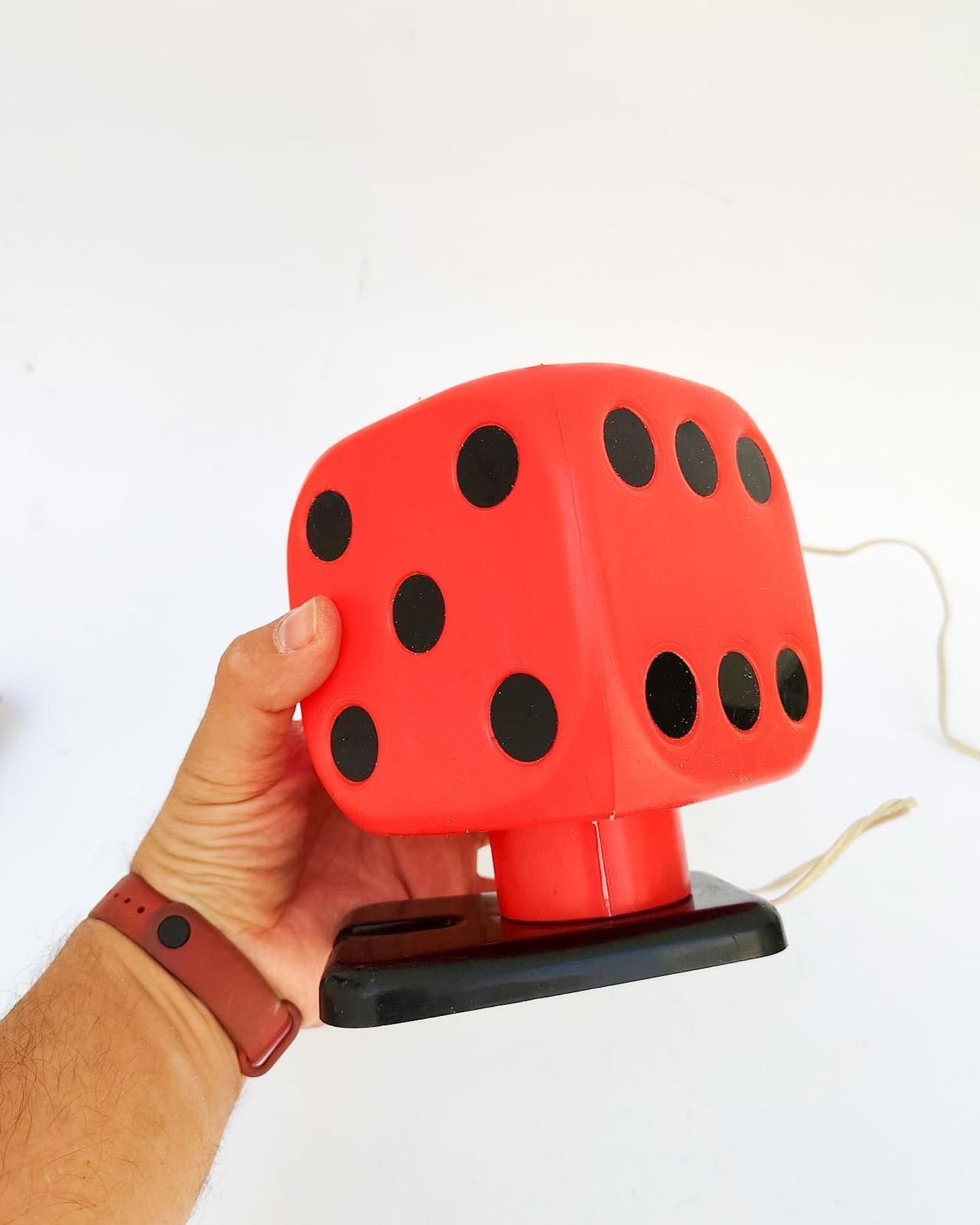 Fernando Cassetta Designed Gaming Dice Table Lamp For Tacman, Vintage Space Age Design, Red photo for sale
