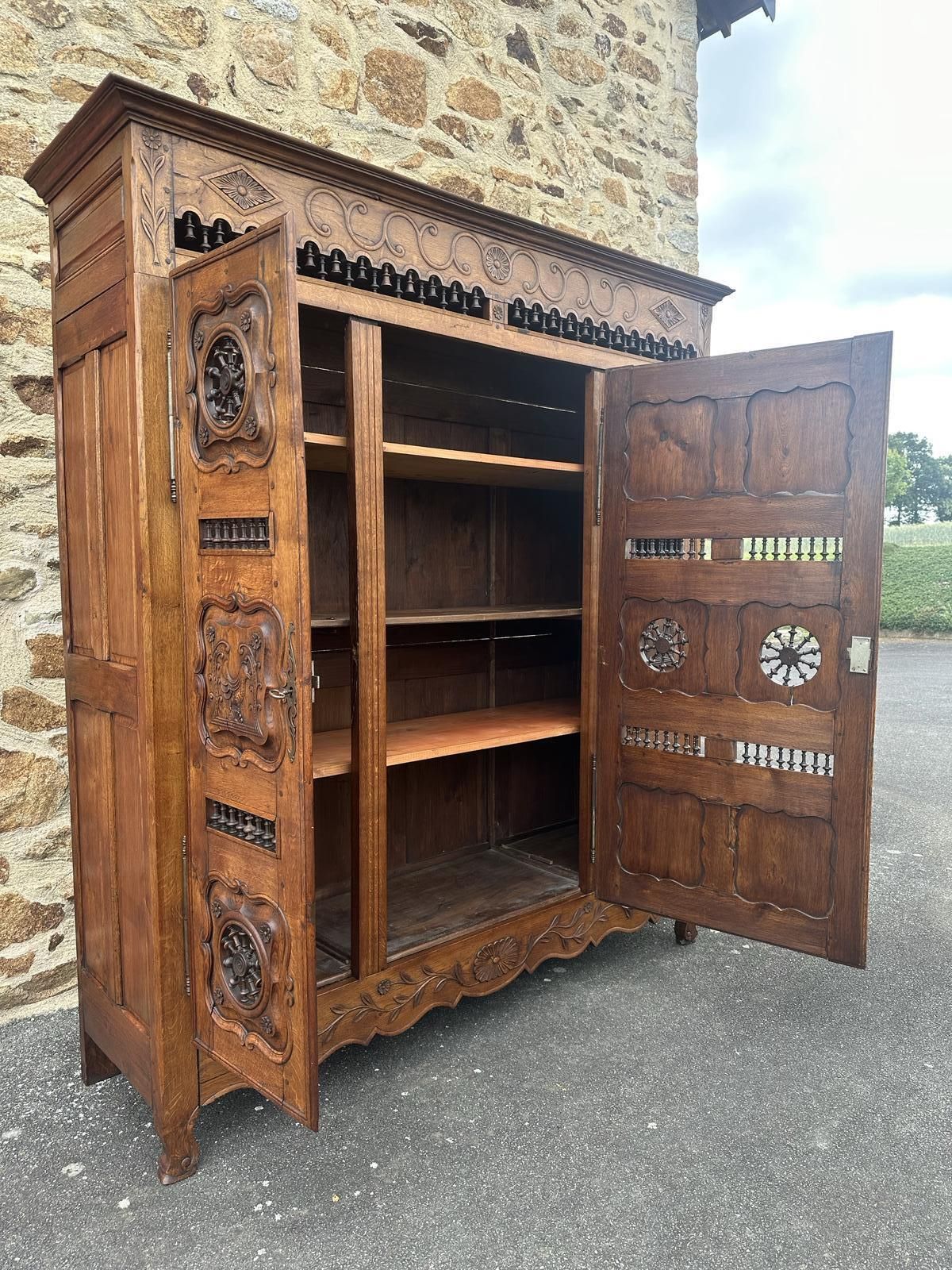 photo for sale Antique French Breton Carved Oak Bedroom Suite