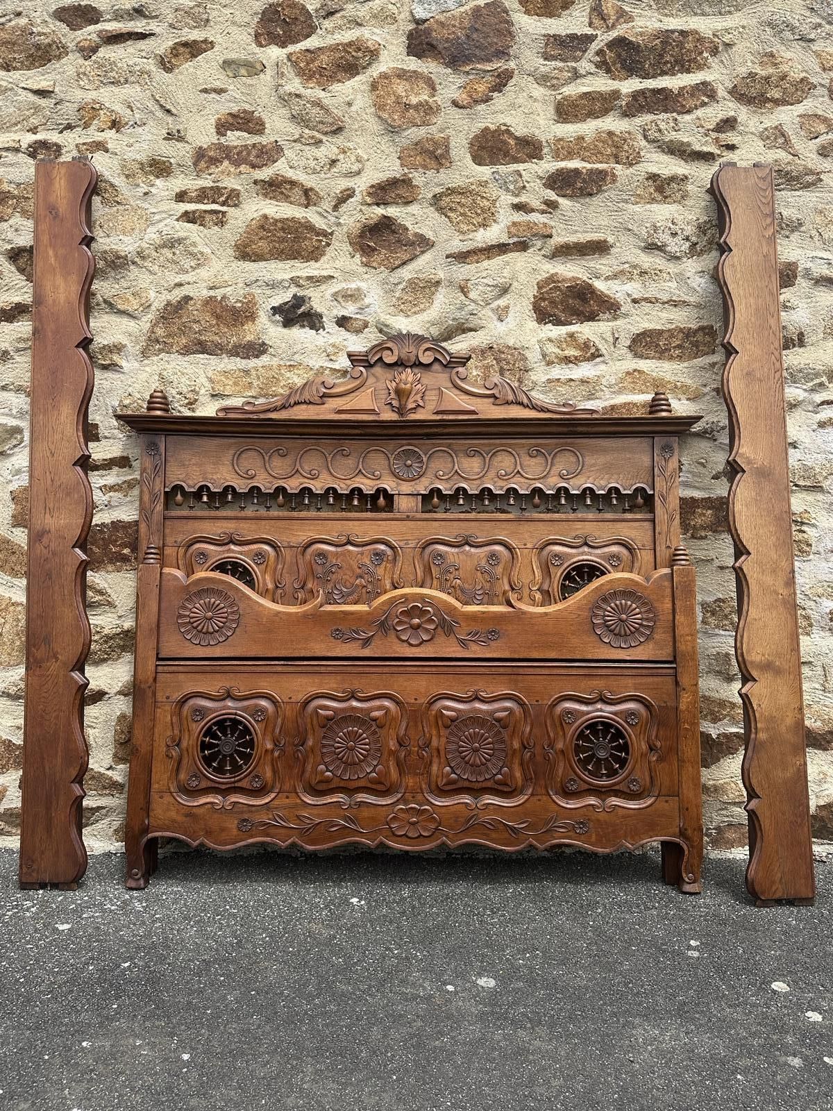 photo buy Antique French Breton Carved Oak Bedroom Suite