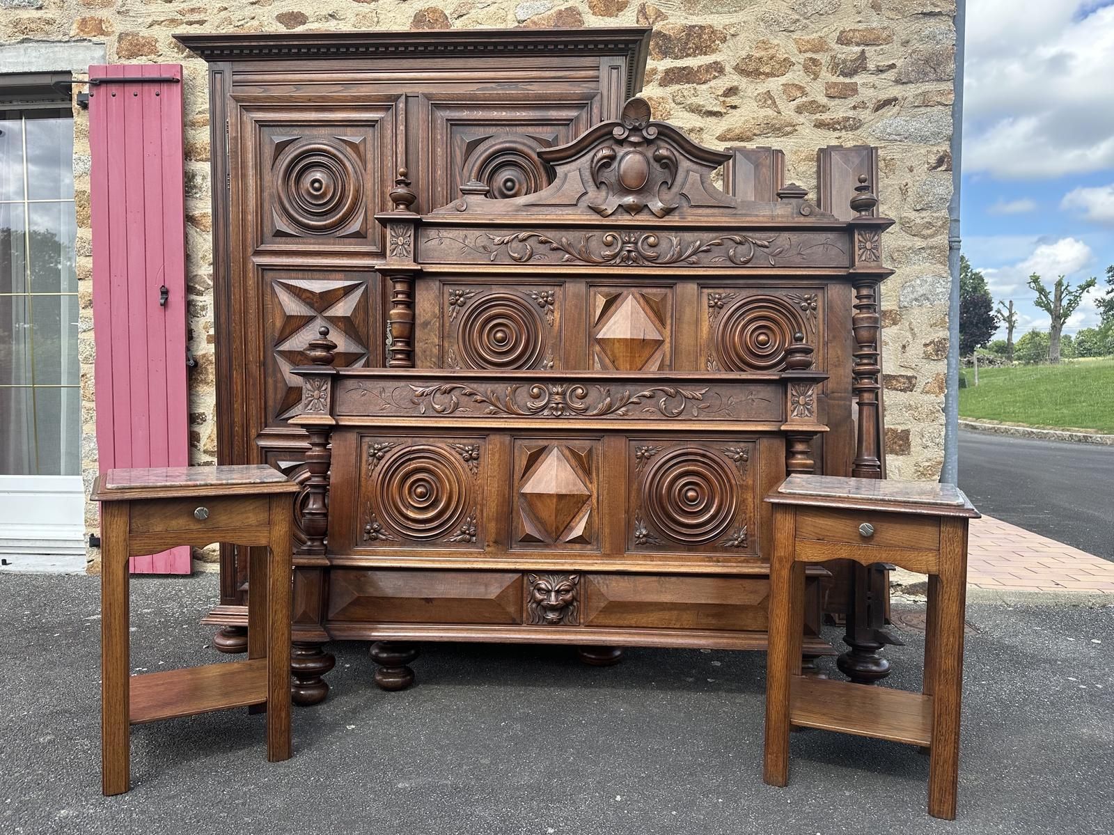 Antique French Bedroom Suite   Bed, Armoire, Bedside Tables photo furniture
