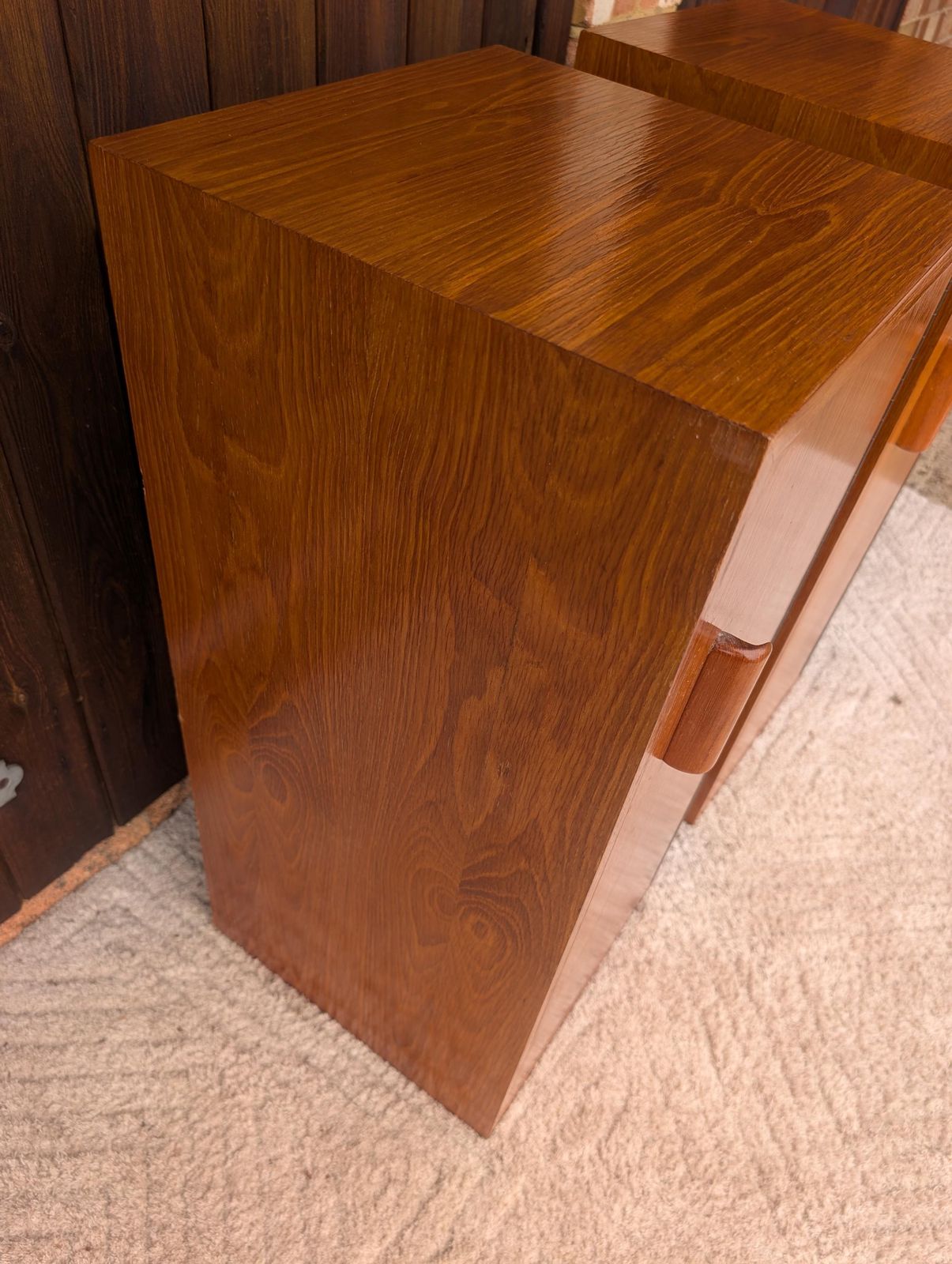 photo vintage Pair Of Mid Century Teak Retro Mismatched Cupboards / Filing Cabinets