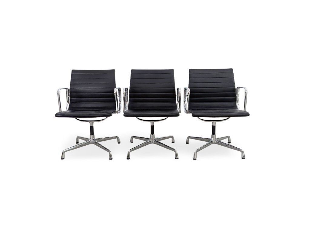 Vitra Charles And Ray Eames Stoel Ea 108 Leer Zwart – Set Van 3