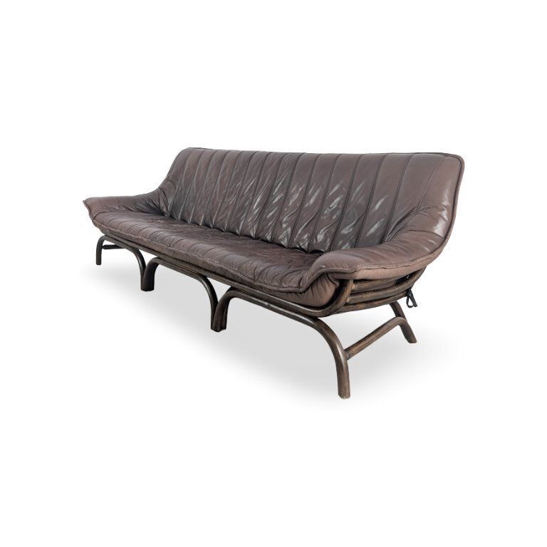 Italiaanse Mid-Century bank – bamboe design, bruin leer photo Meubels
