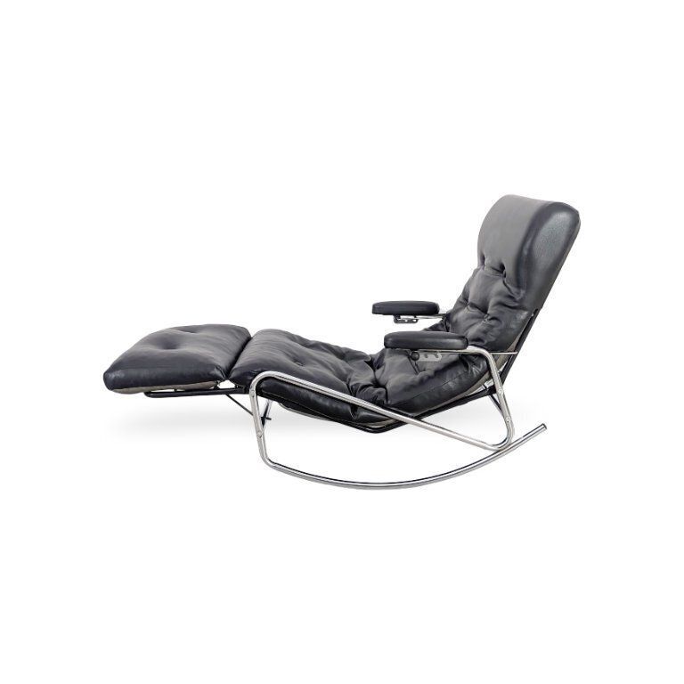 Fauteuil à bascule Lama Design en cuir noir, Bauhaus photo 1223.0