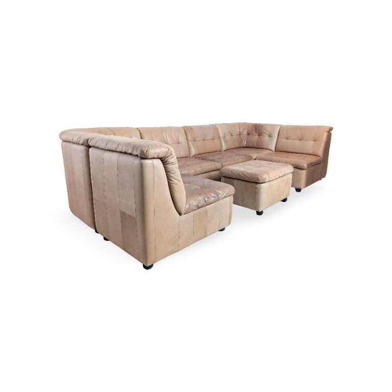 Mid Century Hoekbank Modulair Design Sofa Leer Bruin photo Meubels