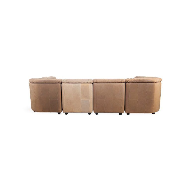 Mid Century Hoekbank Modulair Design Sofa Leer Bruin photo vinterior