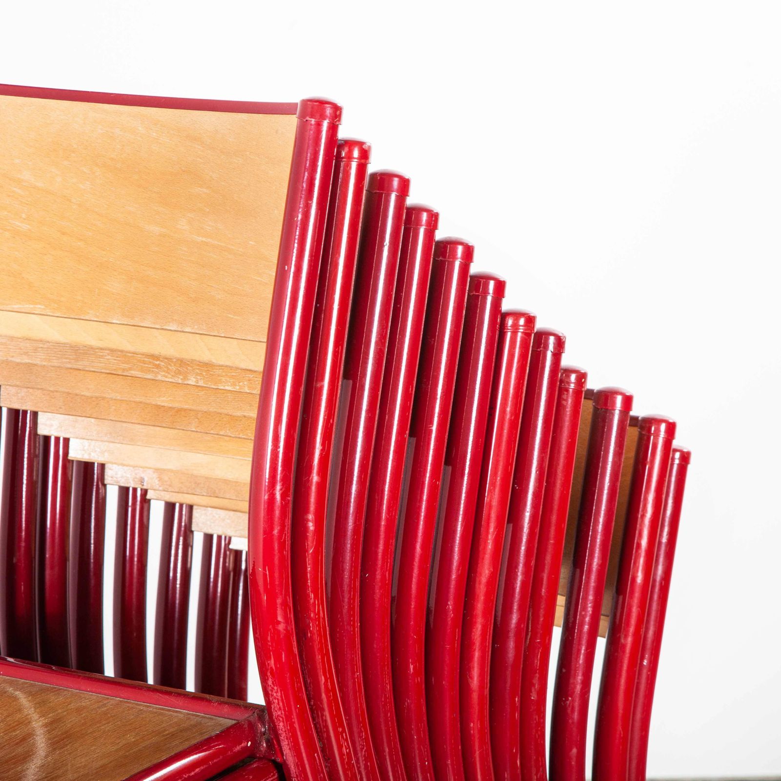 1970s Red Mullca Stacking Dining Chair – Beech Seat photo furniture