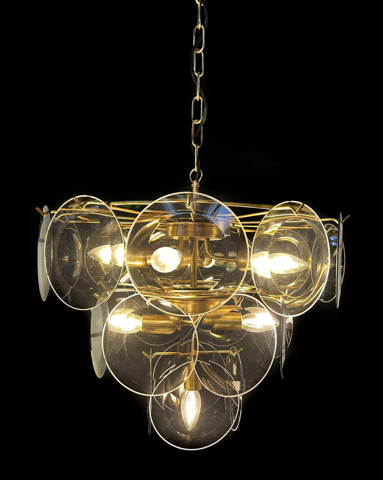 Fumé Murano Disc Glass Chandelier By Vistosi photo for sale