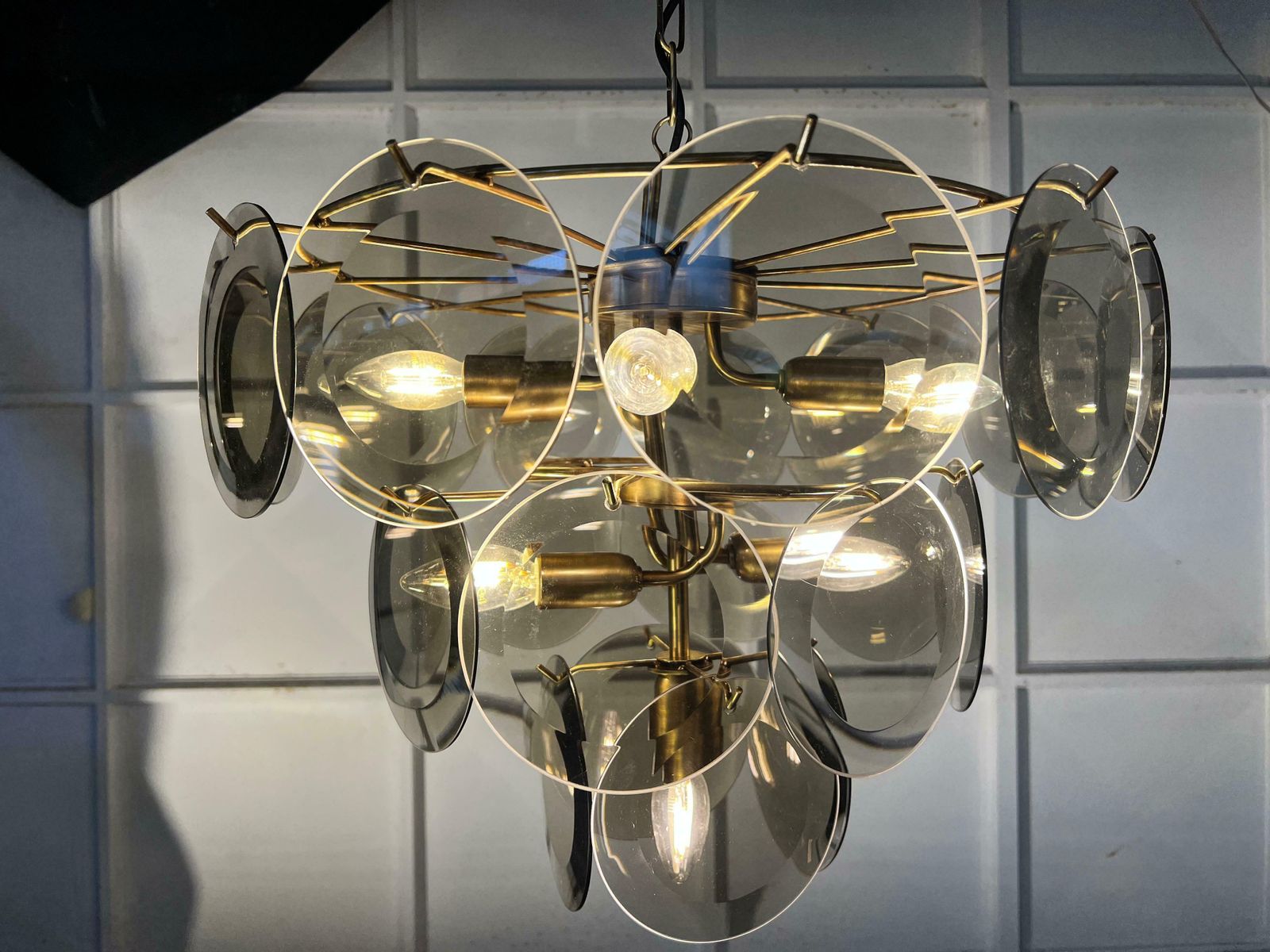 Fumé Murano Disc Glass Chandelier By Vistosi photo buy