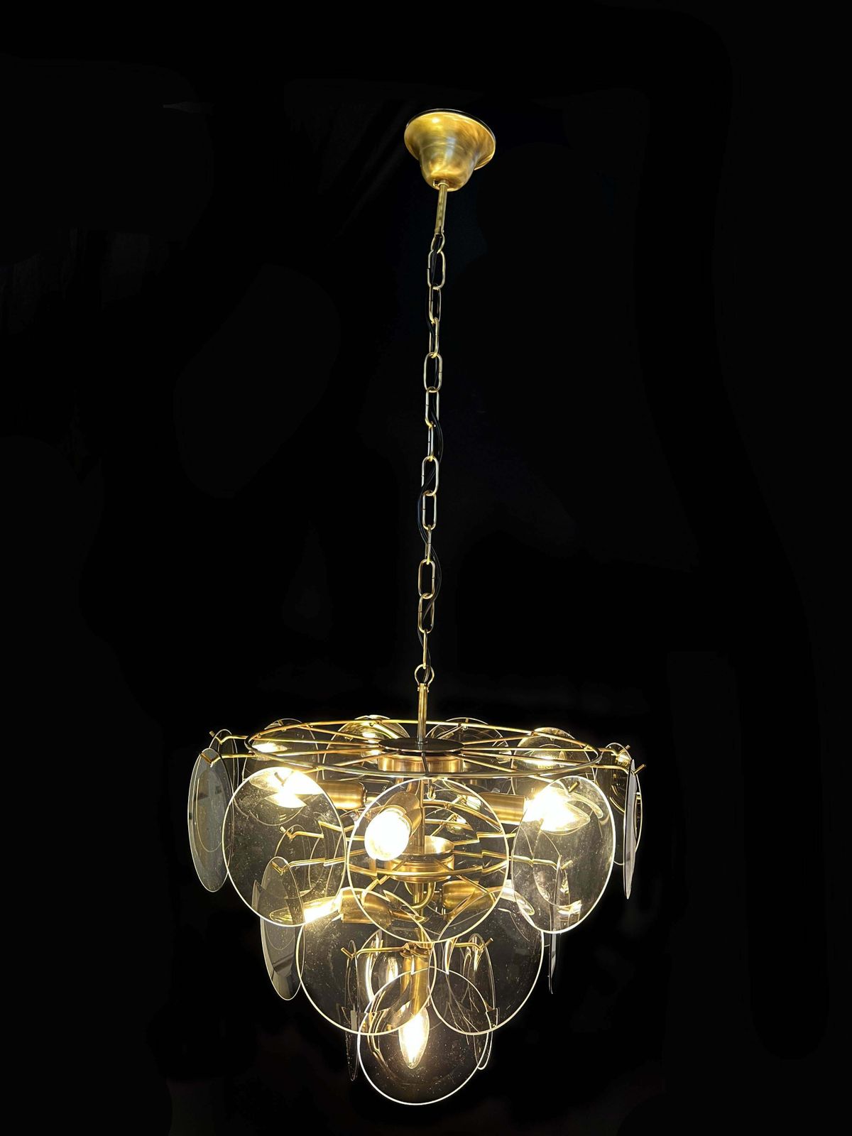 photo for sale Fumé Murano Disc Glass Chandelier By Vistosi
