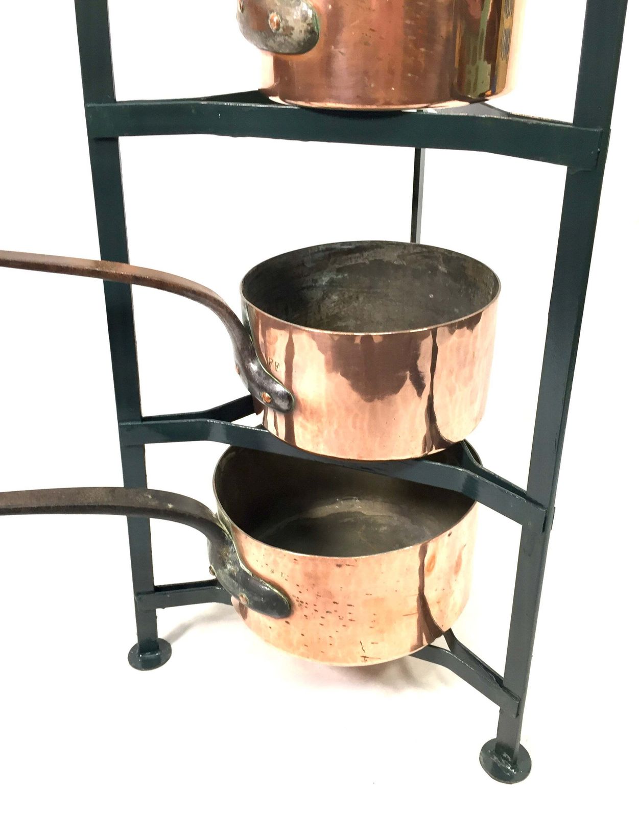Antique Victorian Kitchen 7 Tier Wrought Iron Stand And Copper Pots / Saucepans photo furniture