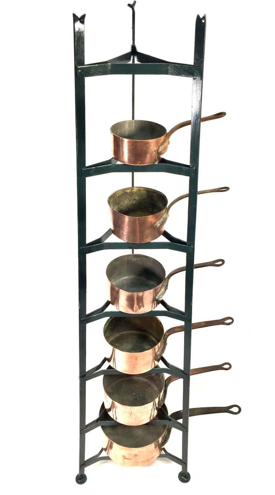 Home Decor Antique Victorian Kitchen 7 Tier Wrought Iron Stand And Copper Pots / Saucepans photo