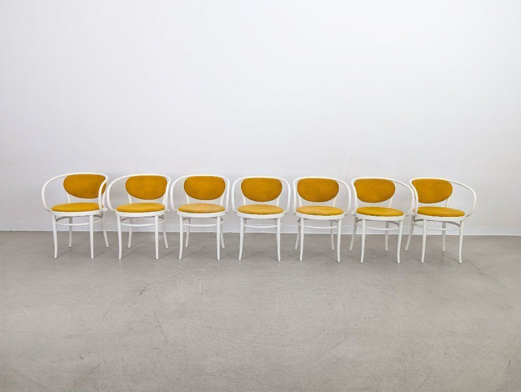 Lot de 7 chaises Thonet 210 P en bois courbé, jaunes, années 1960, design classique photo furniture