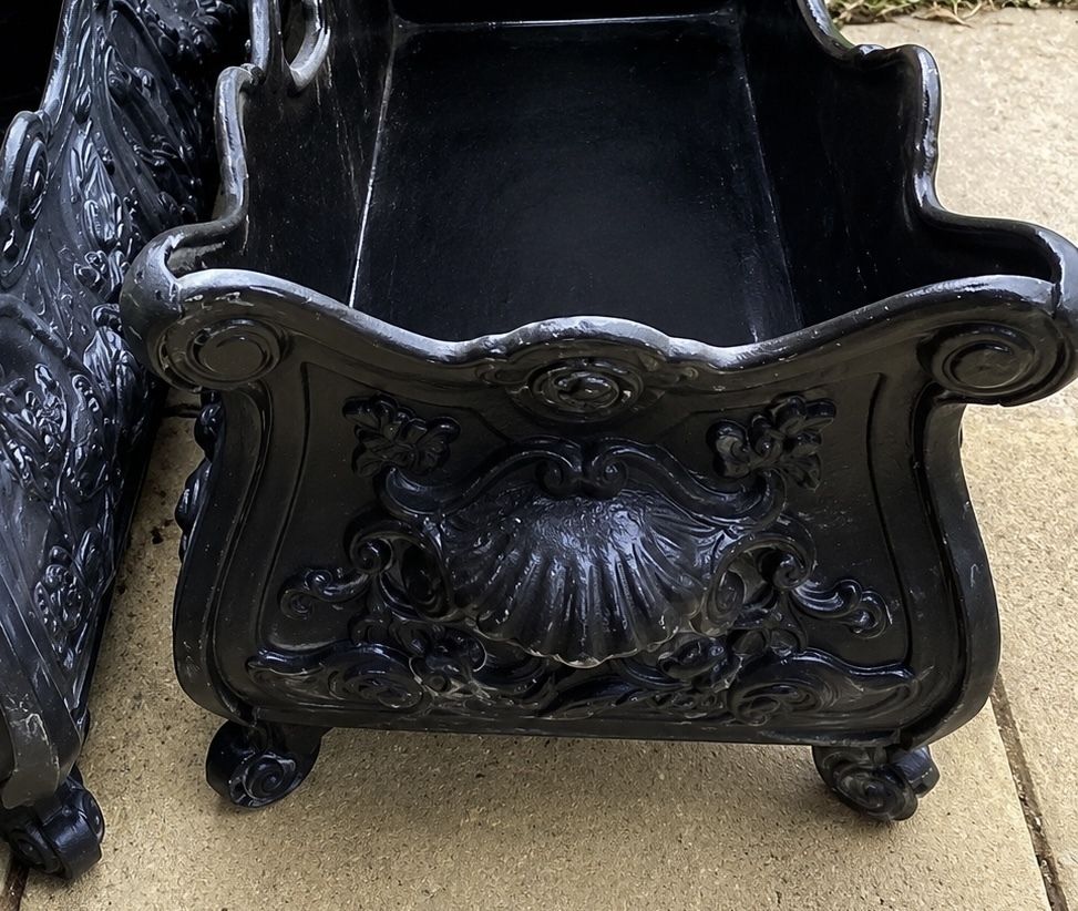Garden Decor A Very Rare Pair Of Cast Iron French Jardinières photo