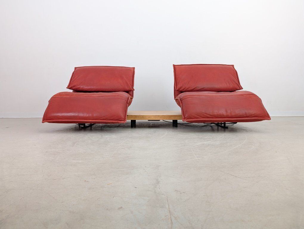 photo vintage Original Koinor Free Motion 2 Edit Sofa Couch Oak Leather Red