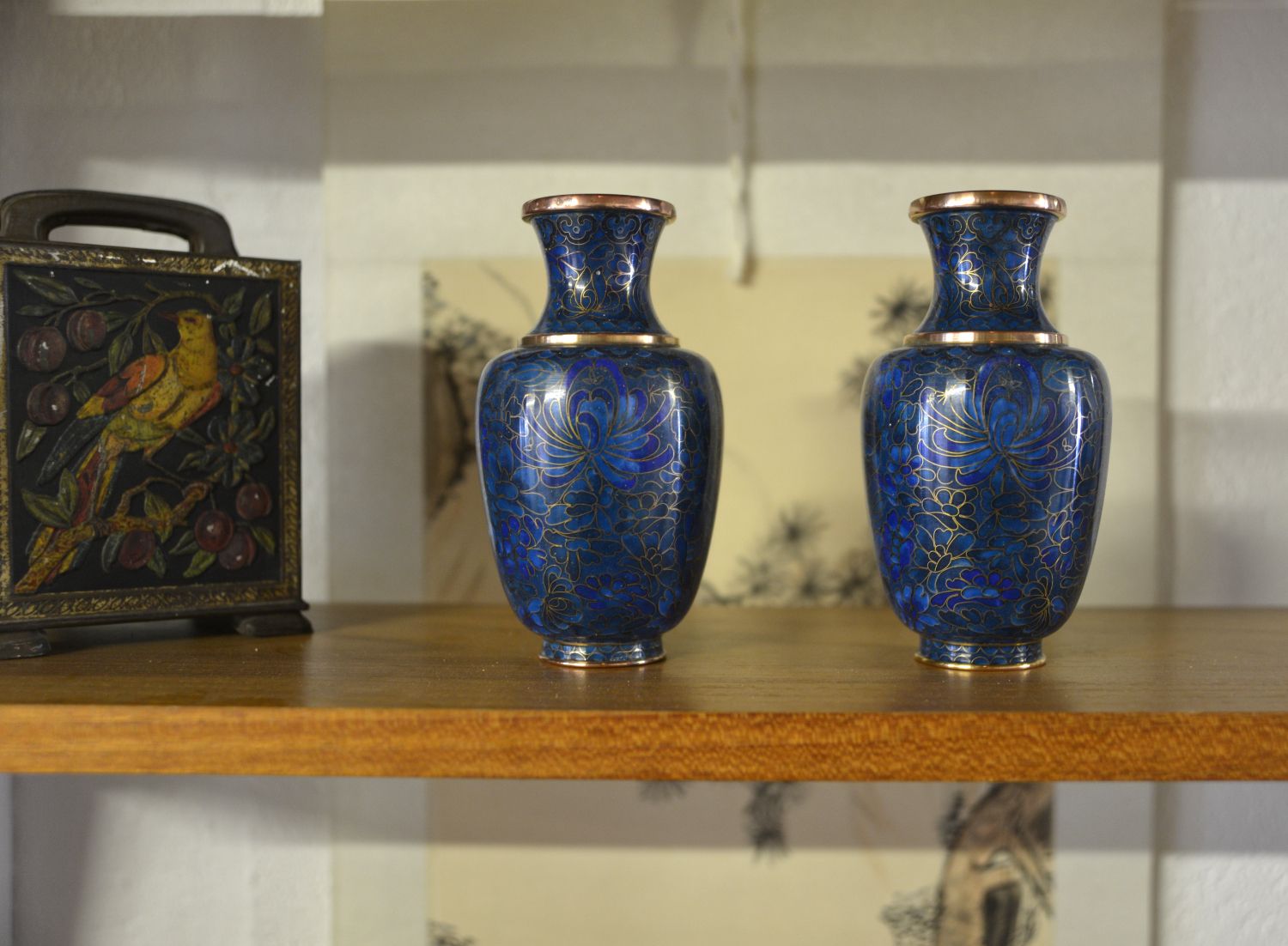 Pair Of Small Japanese Cloisonne Enamel Copper Flower Posy Vases Art Deco 1940s photo Home Decor
