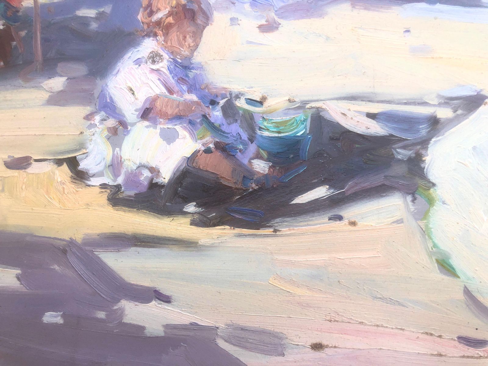 Gabriel Casarrubios Scène de plage méditerranéenne avec enfants et parasols, peinture à l'huile impressionniste, vers 2000 photo vinterior