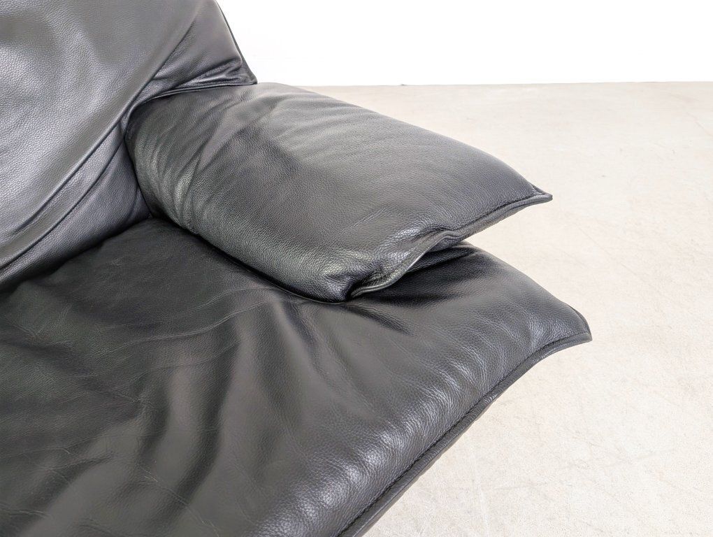 Furniture Vintage Italian 3 Seater Sofa, Design Couch, Black Leather, 1980s photo