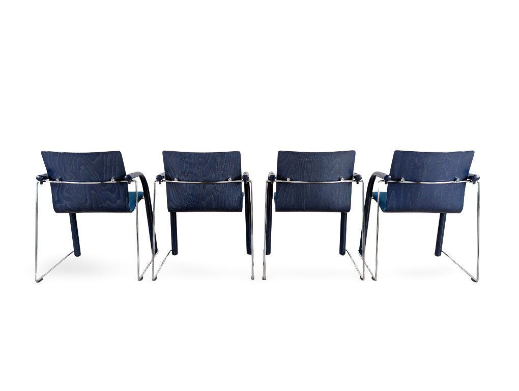 4-delige Thonet S320 stapelstoelenset, Böhme Schneider, blauw photo for sale