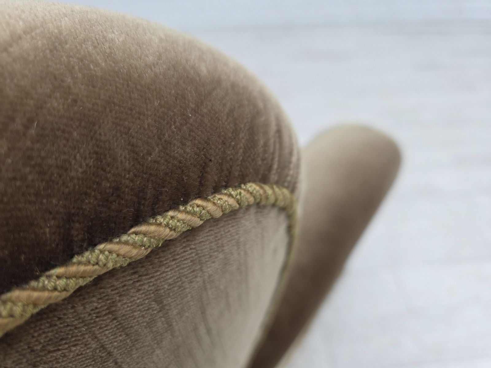 Furniture 1960s, Danish Relax Armchair, Dark Green Furniture Velour, Ash Wood. photo