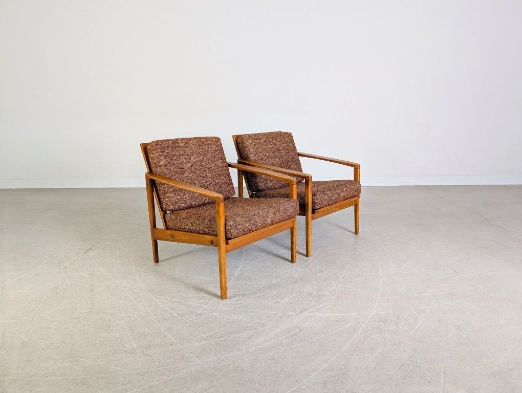 Set Of 2 Midcentury Armchairs Vintage Easy Chair Walnut 1970 photo 976.0