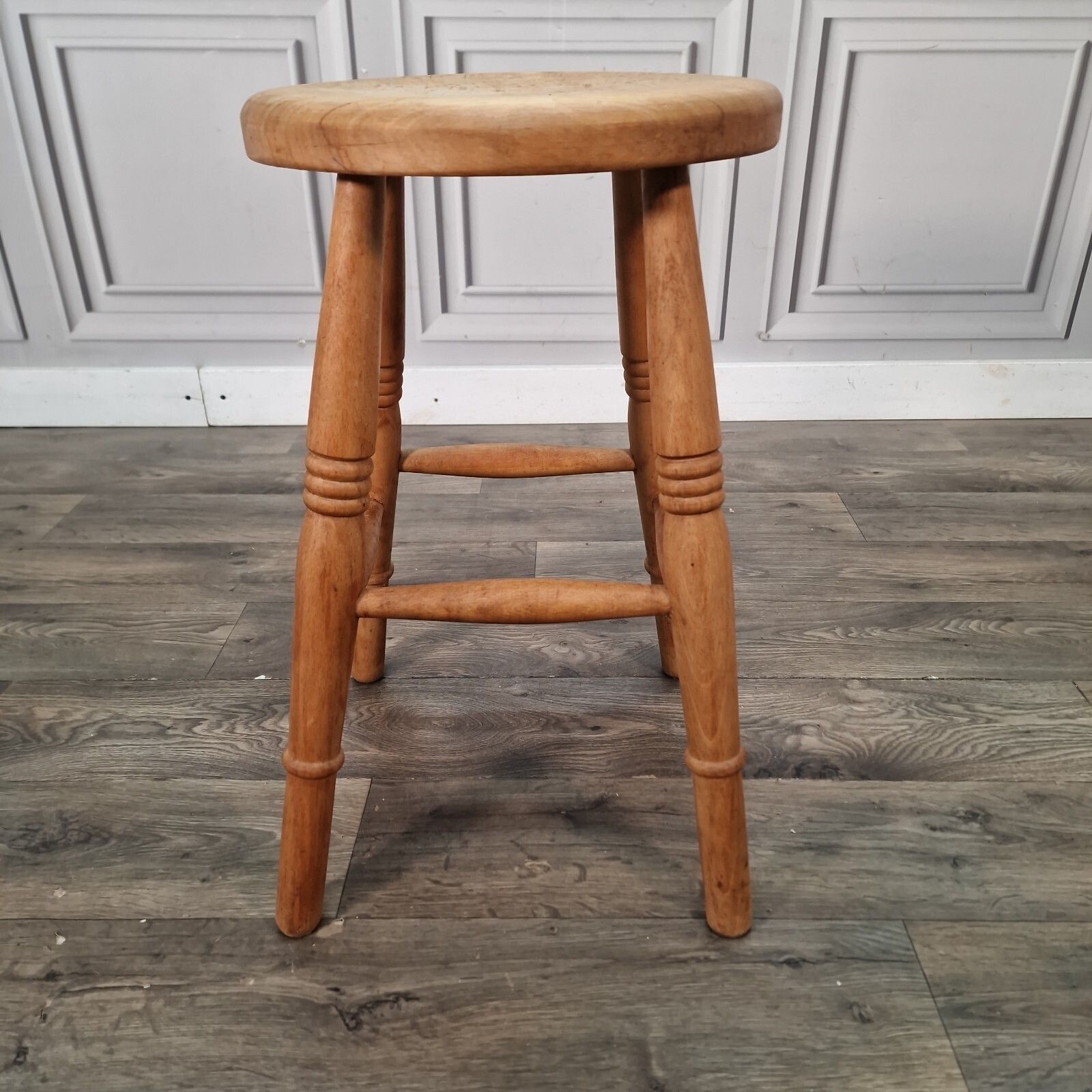 Furniture Vintage Rustic Stool   Solid Turned Wooden Farmhouse Kitchen Milking Pub Seat photo