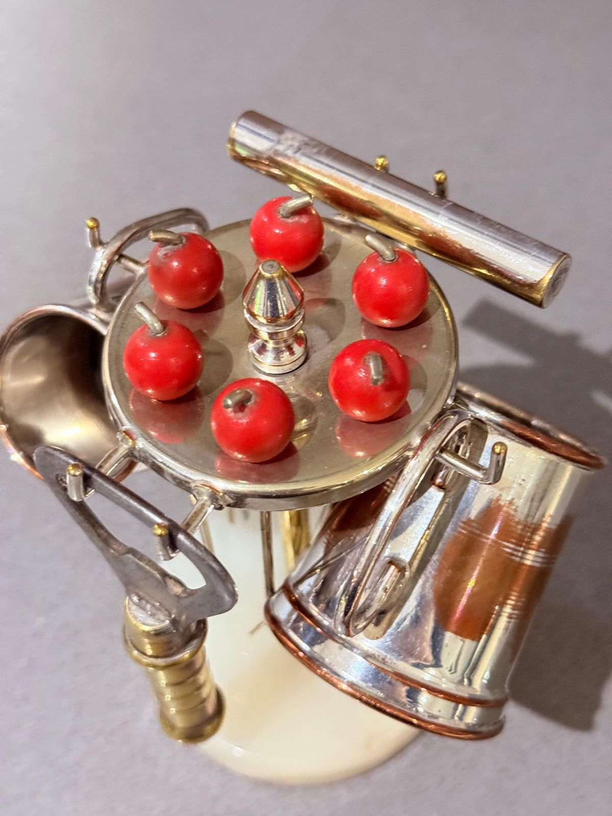 photo for sale Vintage English Barware Set On Onyx Stand: Mini Tankards, Corkscrew & Bottle Ope