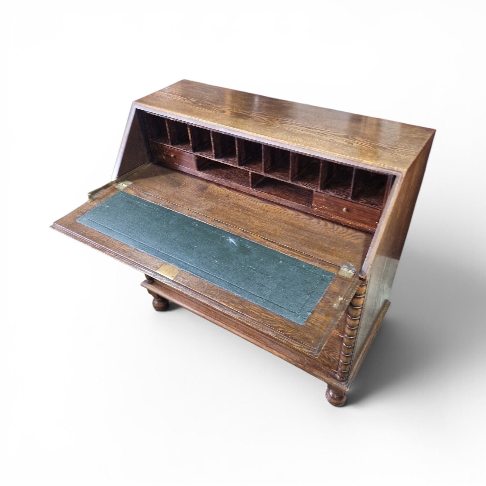 Antique Oak Bureau Writing Desk Fall Front Cabinet Drawers Old English Style