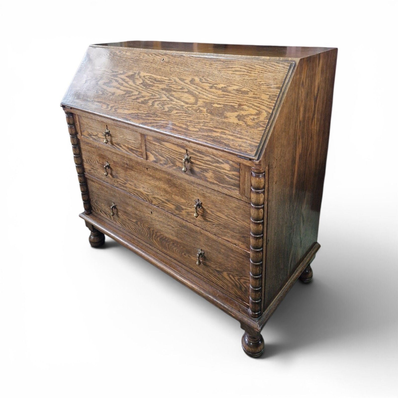 Antique Oak Bureau Writing Desk Fall Front Cabinet Drawers Old English Style photo 295.0
