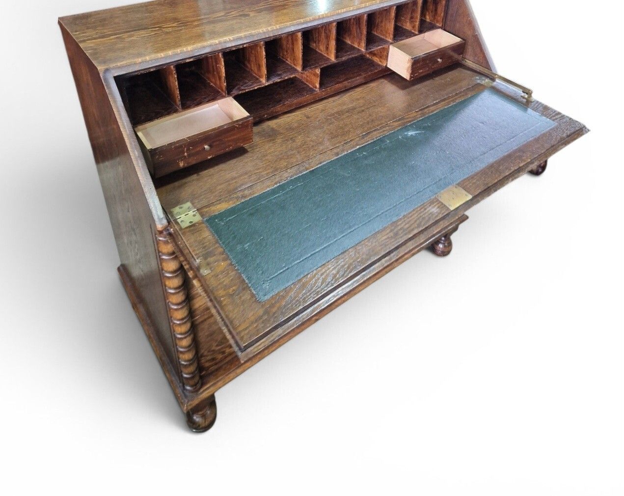 photo for sale Antique Oak Bureau Writing Desk Fall Front Cabinet Drawers Old English Style
