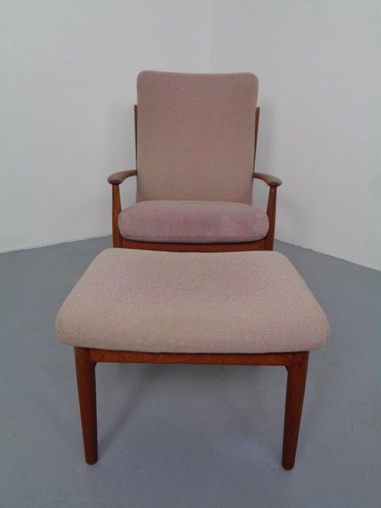 Set Of Teak High Back Chair And Ottoman By Grete Jalk For France & Son, Denmark, 1960s photo vinterior