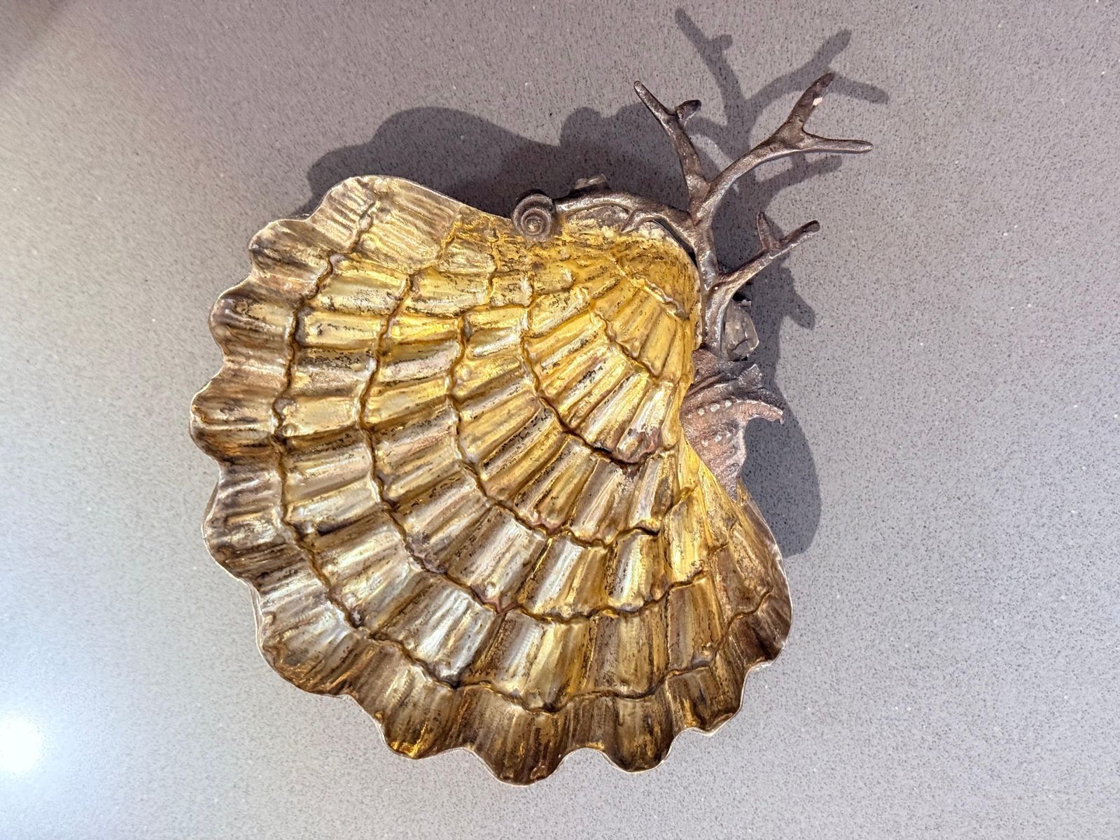 Woonaccessoires Franco Lapini Signed Silver Plated Shell Dish With Seahorse And Starfish Gilded photo